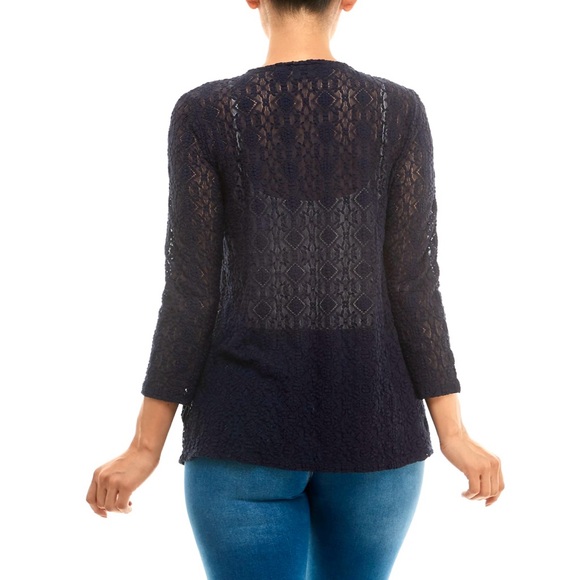 NWT Navy Open Knit Cardigan Size M - Picture 3 of 7